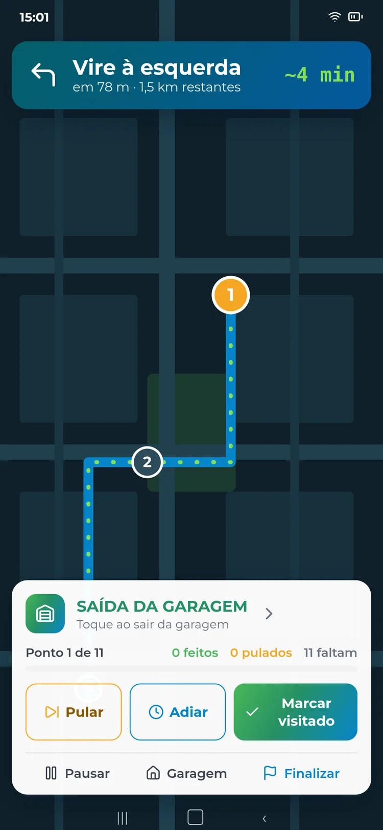 Aplicativo AZ Nav guiando o motorista na rota de coleta